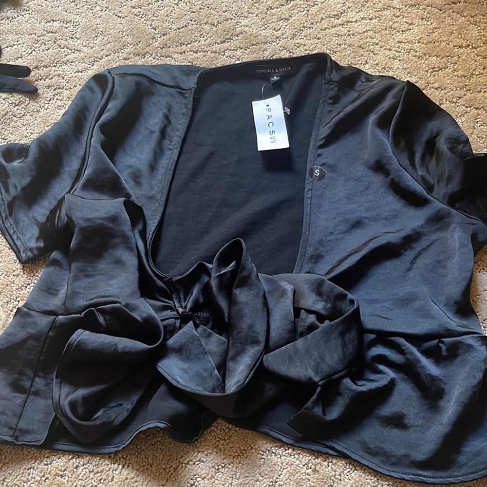 Kendall and Kylie- black silk shirt